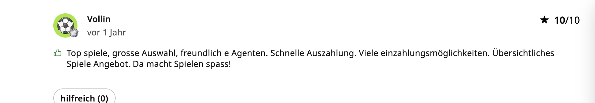 AskGamblers Bewertung 10 von 10 über Spielauswahl und schnelle Auszahlung im Rooli Casino